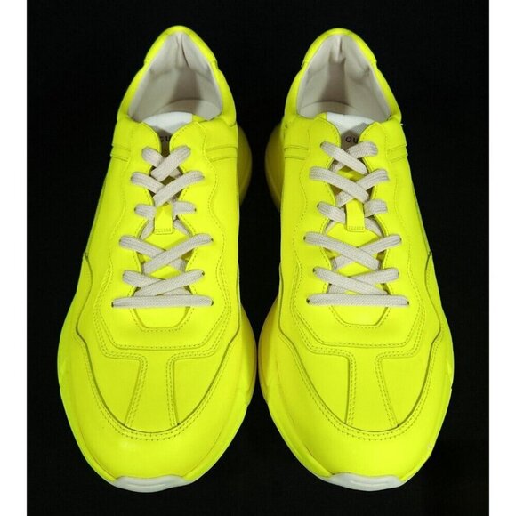 Gucci Rhyton Leather Sneaker US 12.5 46 Mens Fluorescent Neon Yellow - Picture 3 of 14